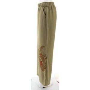 DG2 Diane Gilman Chic Floral Print Wide-Leg Soft Pant 752-979 Olive Small